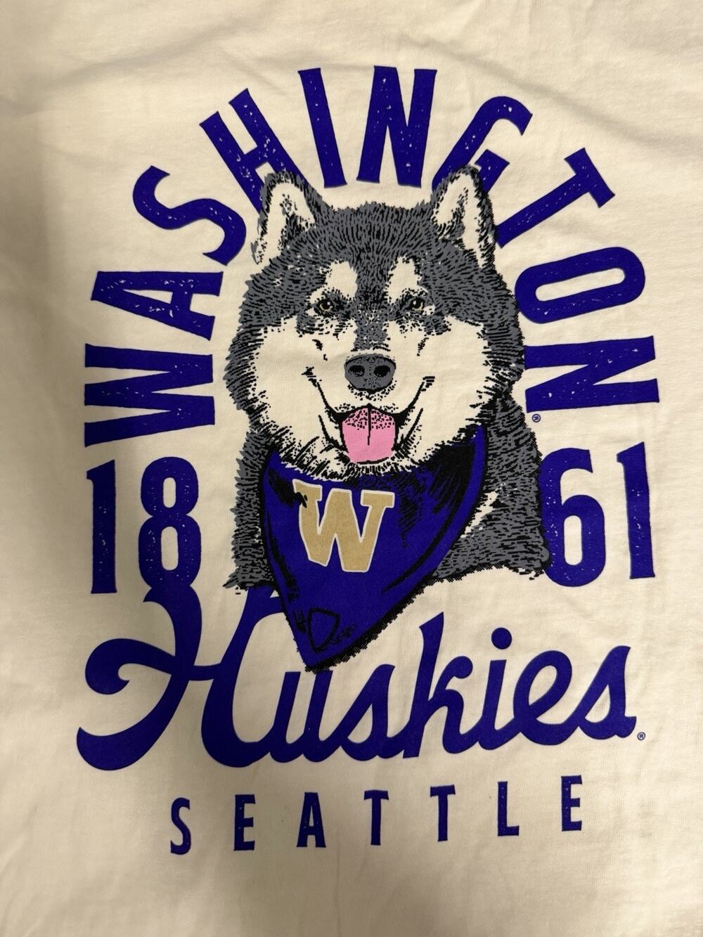 NWT Men's Comfort Colors Cream Washington Huskies Mascot Overlay SS T-Shirt XL